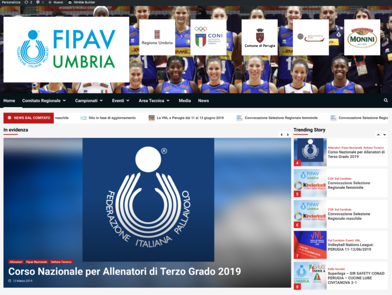 L'aspetto della homepage del nuovo sito del Comitato Regionale Umbria